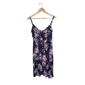 Torrid Sundress Floral 1X Knee Black Purple Pink Blue Ruffled Spaghetti Straps